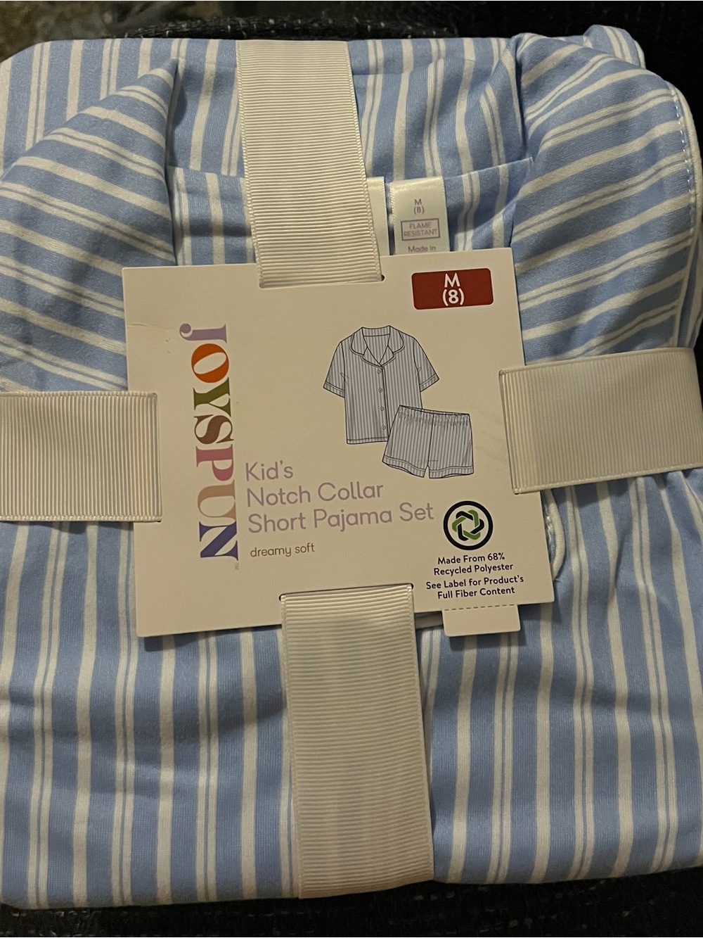 Joyspun Kid's Blue & White Striped Notch Collar Short Pajama Set
